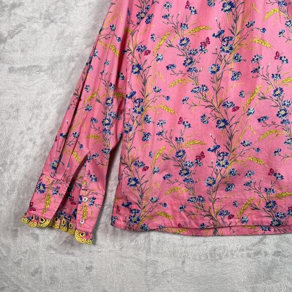 J Crew Liberty Fabric Shirt Blouse Size Small Pink Floral Lace Button Up - Picture 11 of 13